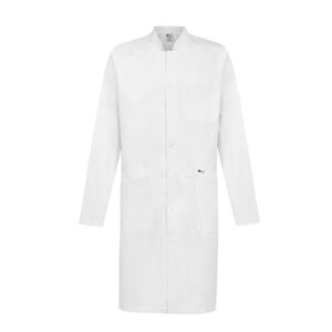 The ANTONIO medical coat by the medical clothing brand Bwell is a men's straight-cut coat made of cotton, polyester, and elastane in white color.